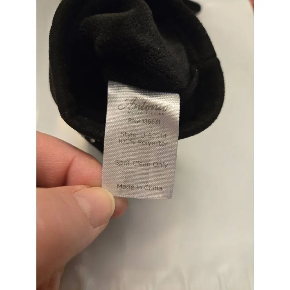 Antonio Women's Size Medium Black Faux Suede Rhinestone Embellished Gloves